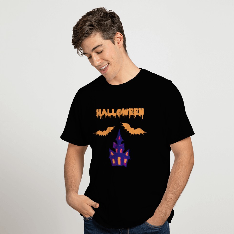 Halloween scary castle bat night house T Shirts