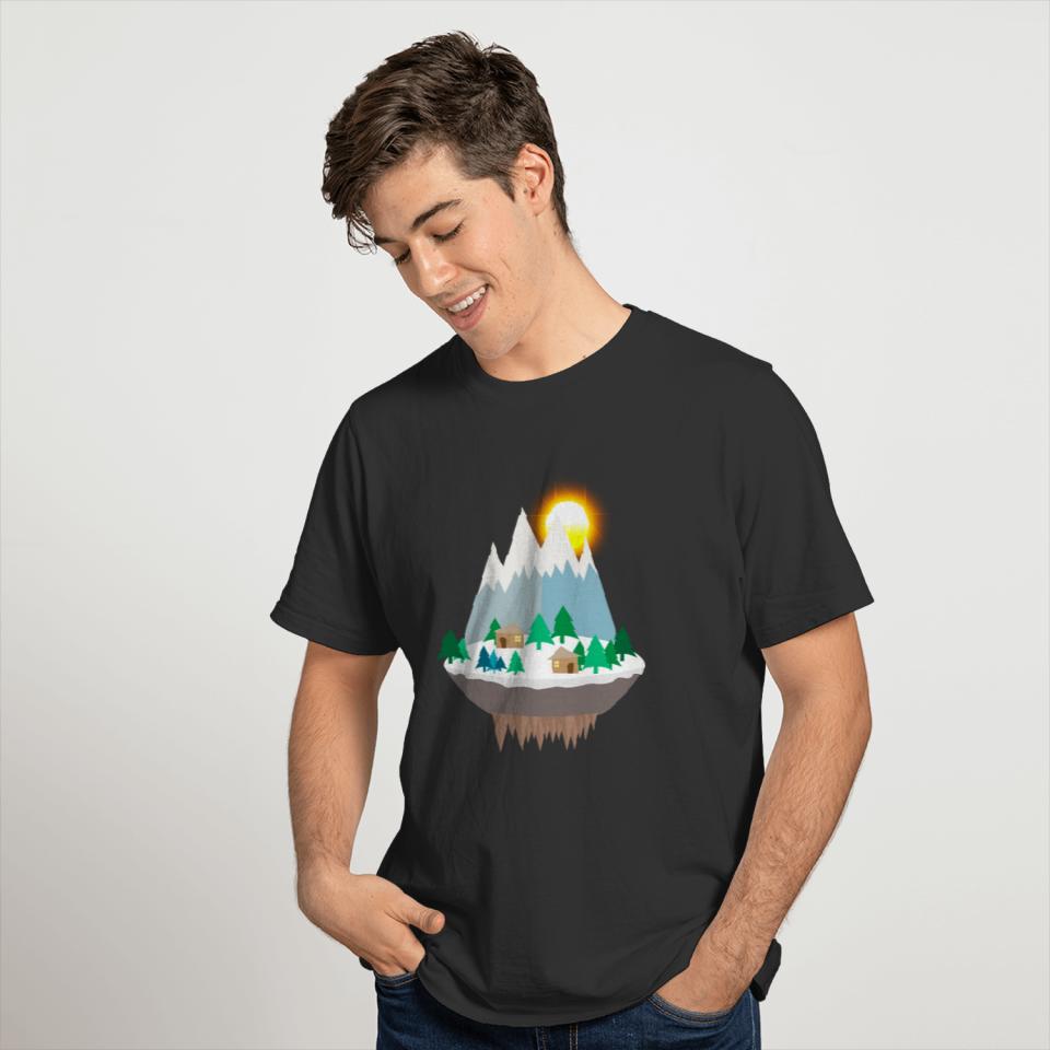 Mountain landscape motif T-shirt