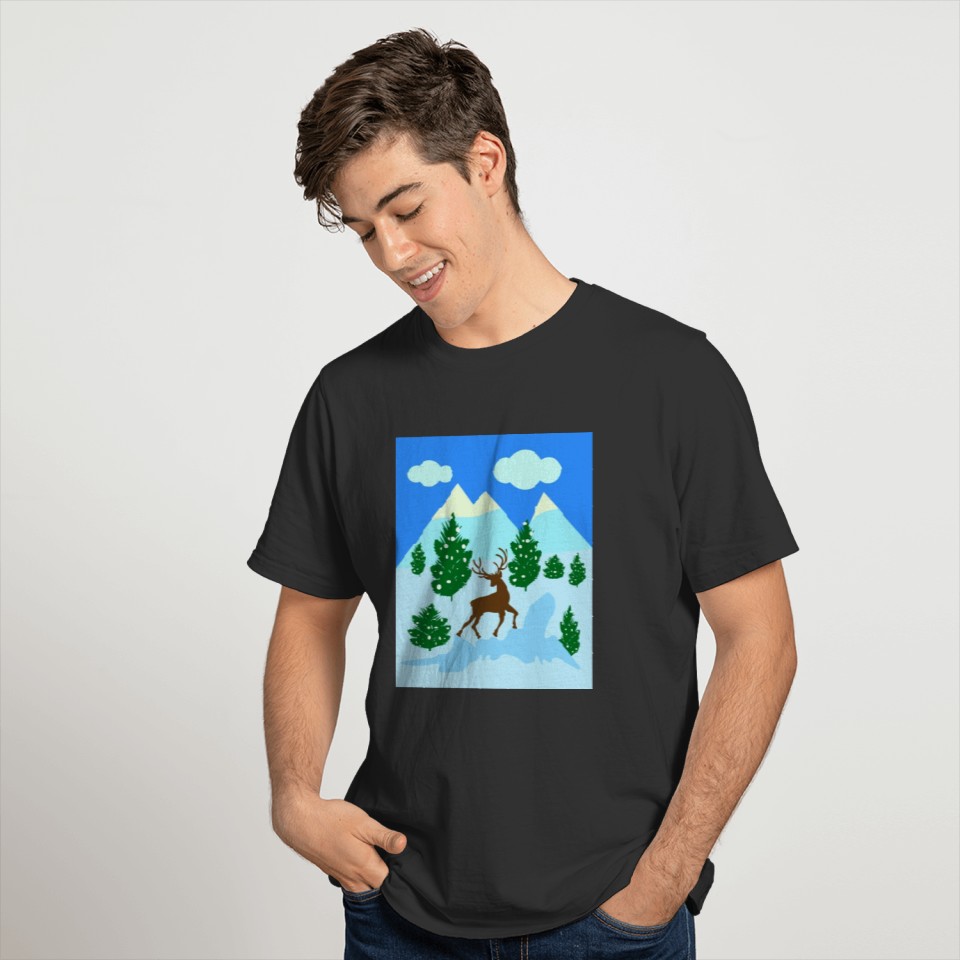Winter Christmas XMAS Reindeer Landscape T-Shirt T-shirt