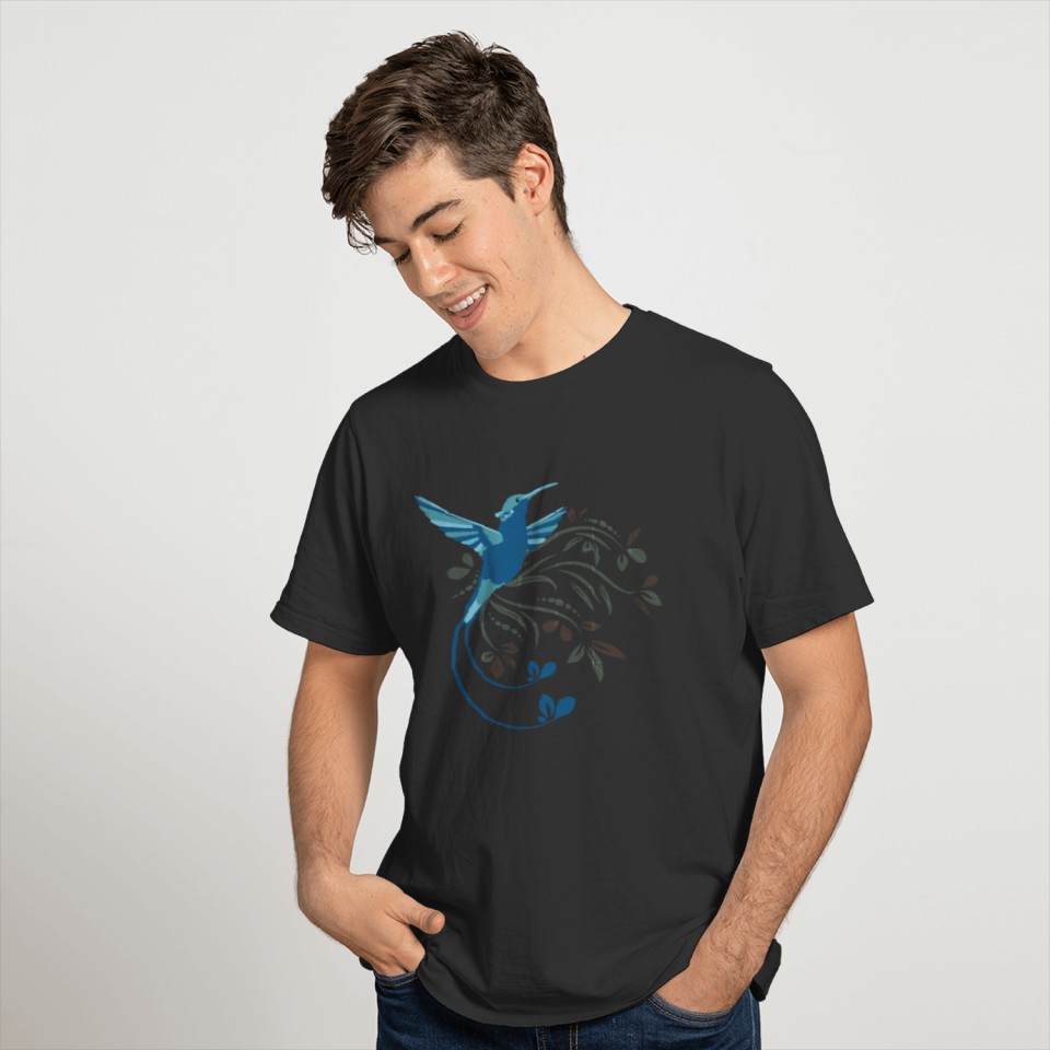 Blue hummingbird with ornaments T Shirts