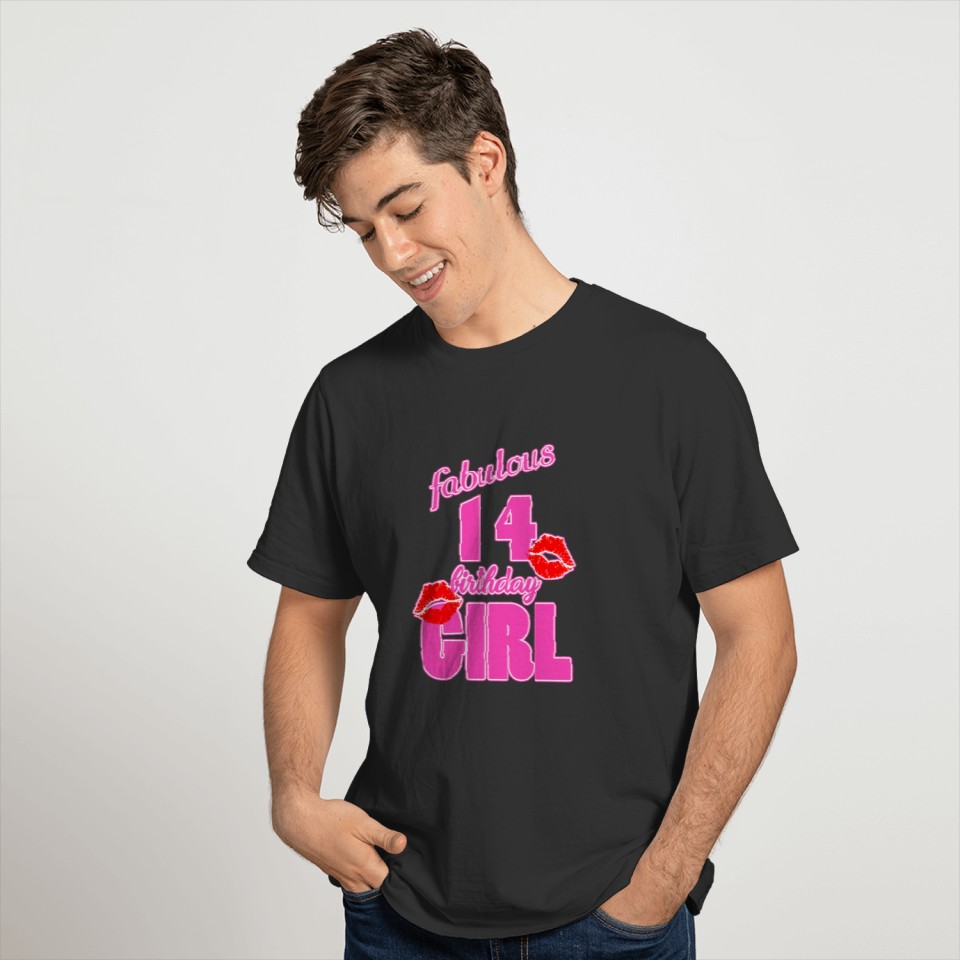 fabulous 14 birthday girl 14th birthday pink Kiss T-shirt