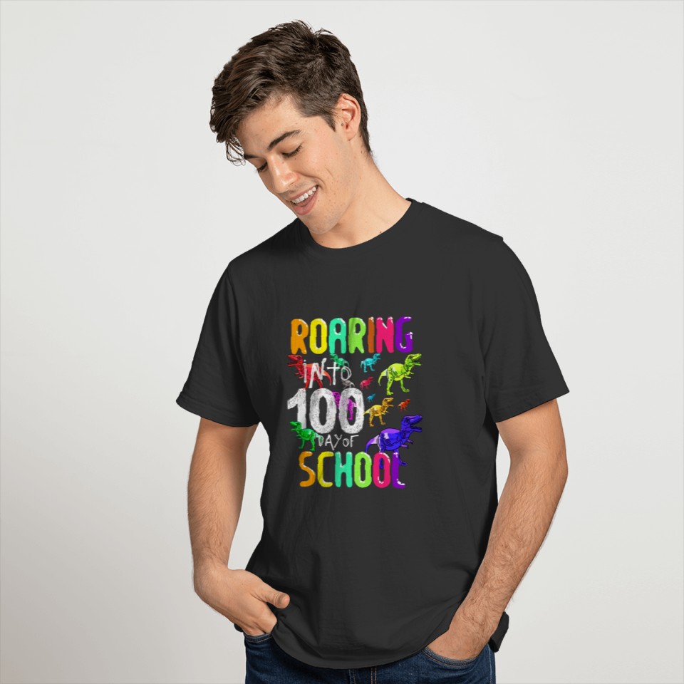 T-Rex Roaring Into 100 Days Of School T-shirt