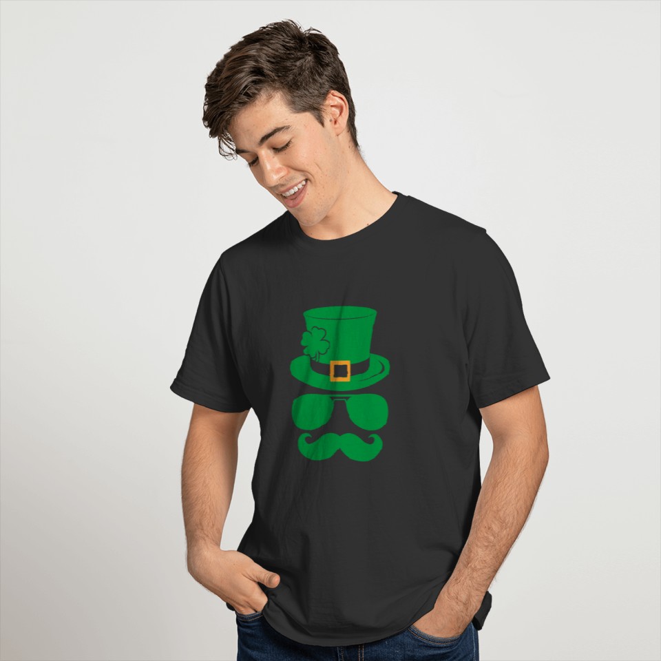 St Patricks Day Leprechaun Hat Beard Sunglasses T-shirt
