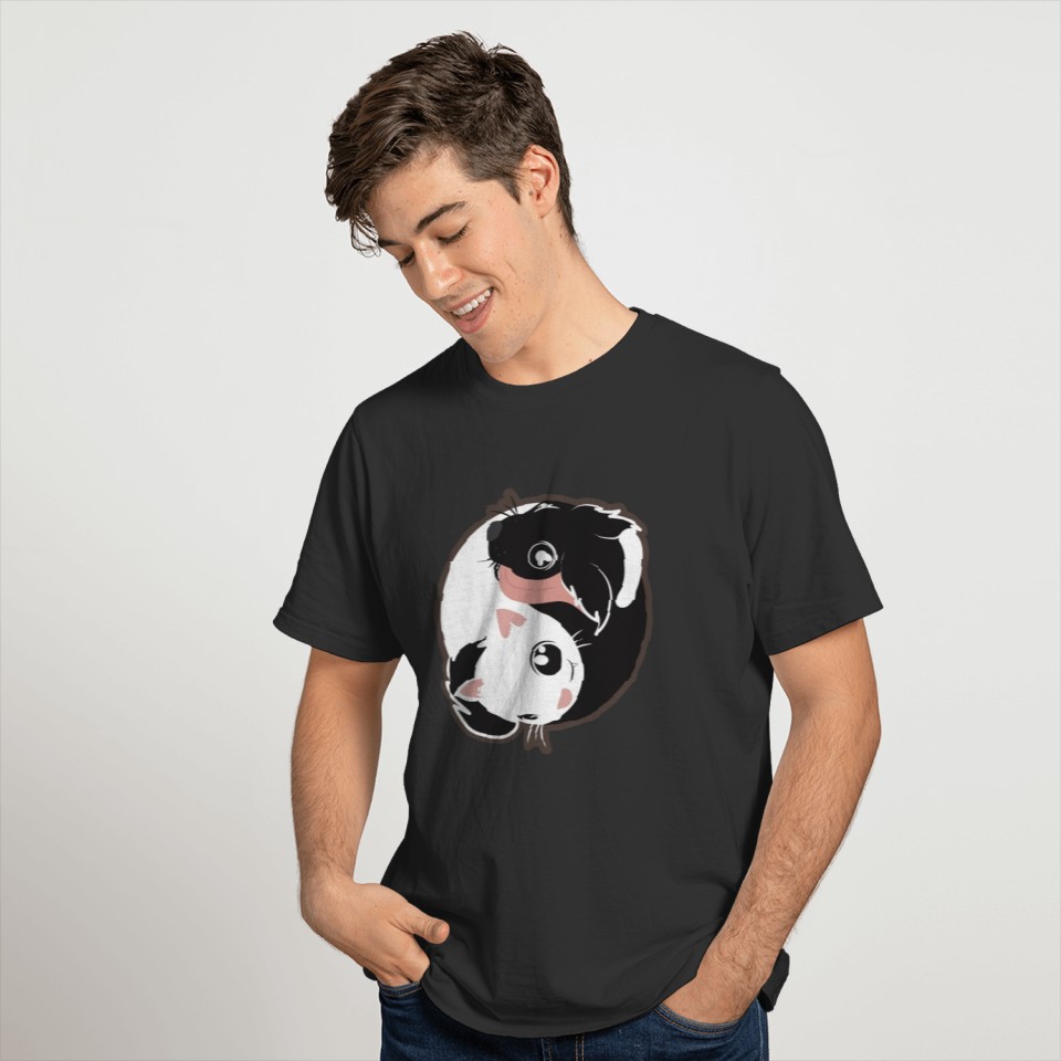 Yin Yang Cat Dog Black and White - Gift Idea T Shirts