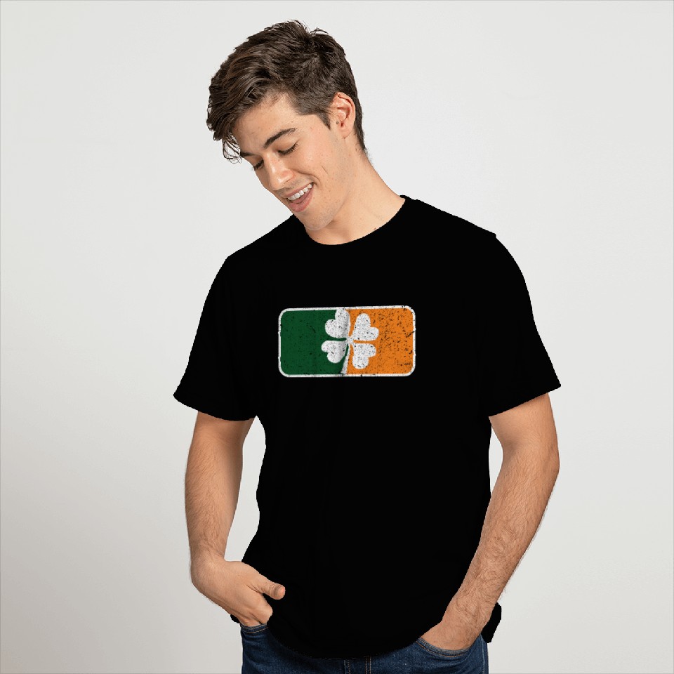Irish Flag Four Leaf Clover Team Distressed Logo T Shirts