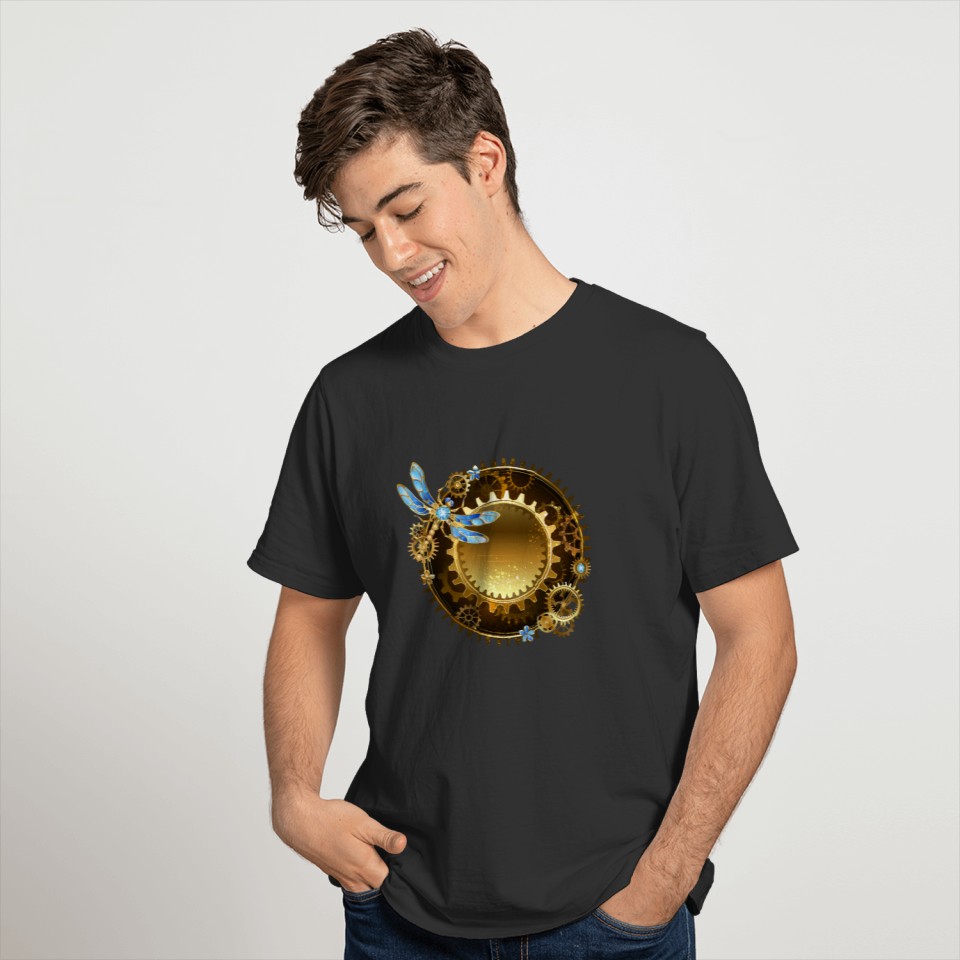 Steampunk Dragonfly T Shirts Vintage Gears Goth Men