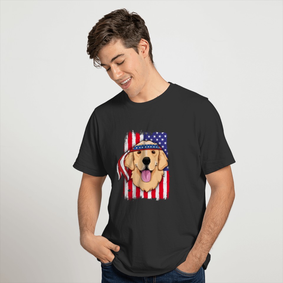 American Flag Golden Retriever 4th of July TShirt T-shirt