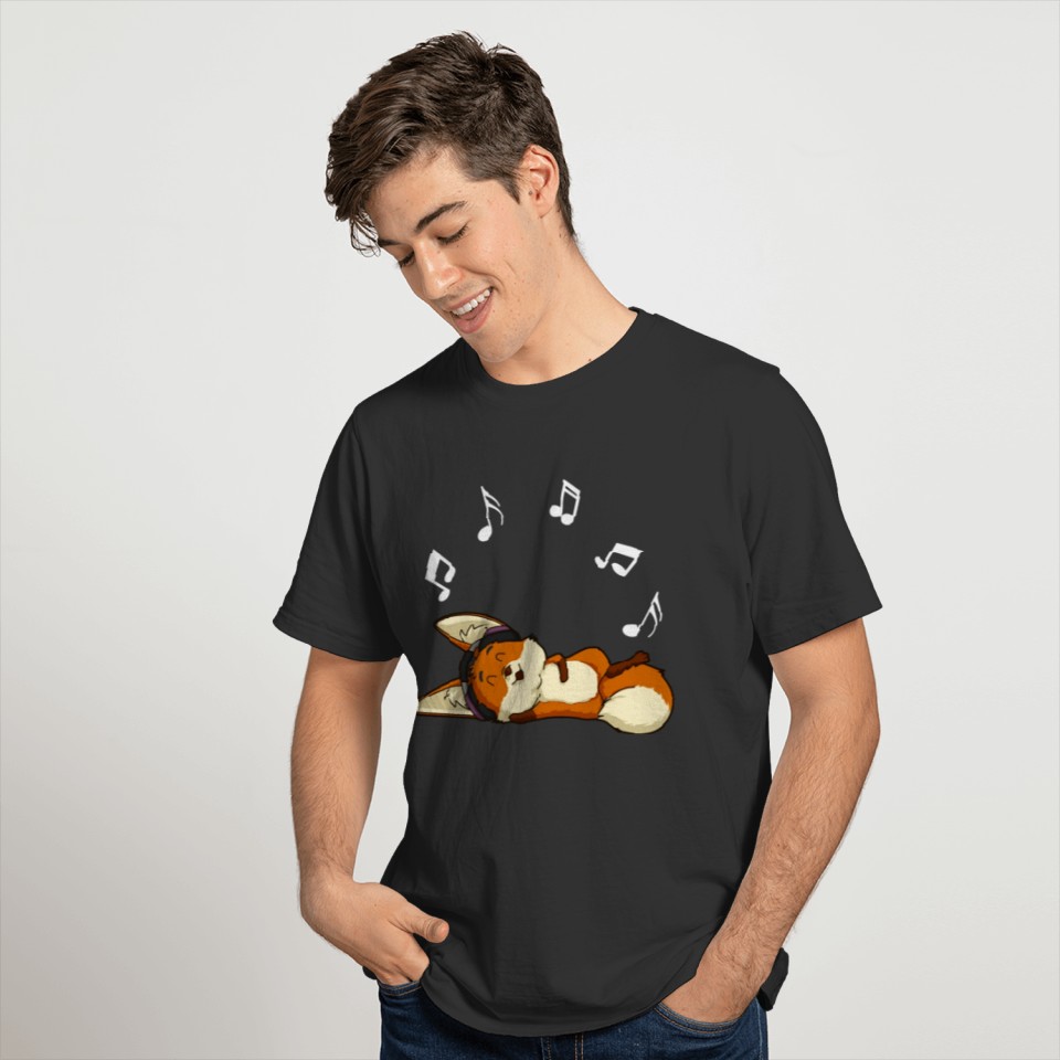 Cute fennec fox enjoys listening to music T Shirts