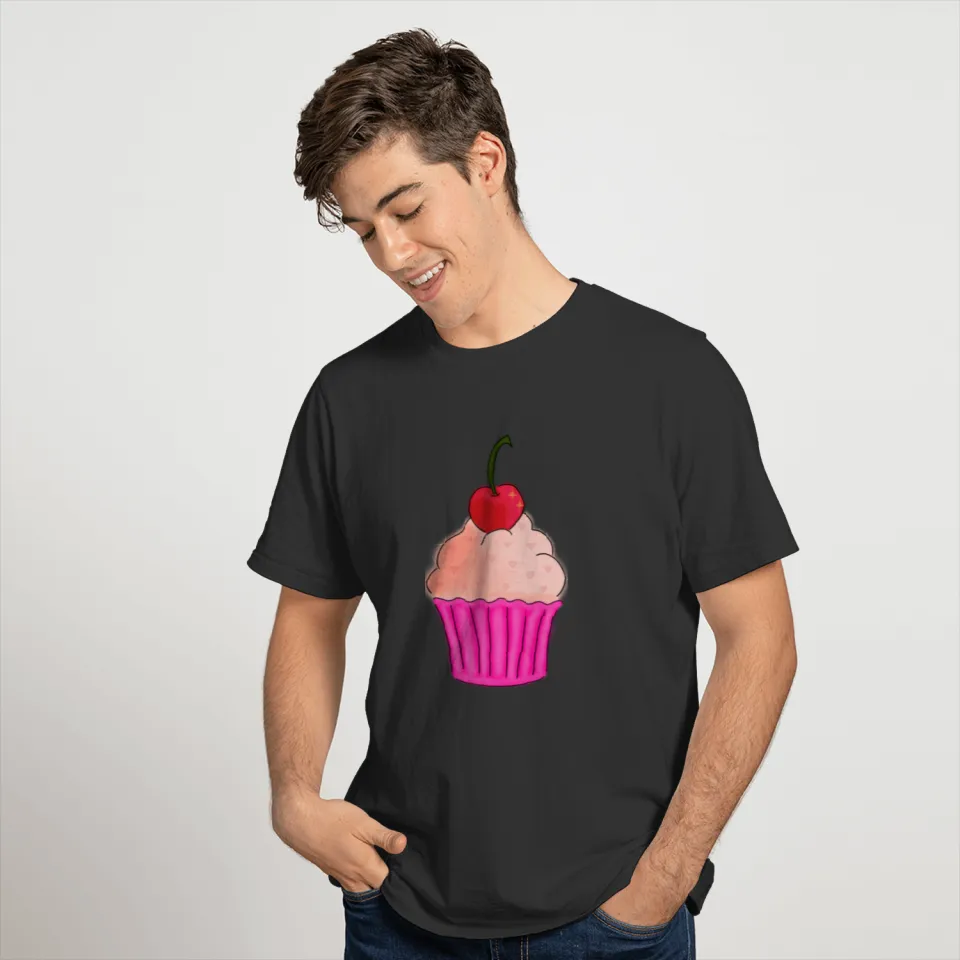 yummy delicious pink cupcake, red cherry on top T Shirts