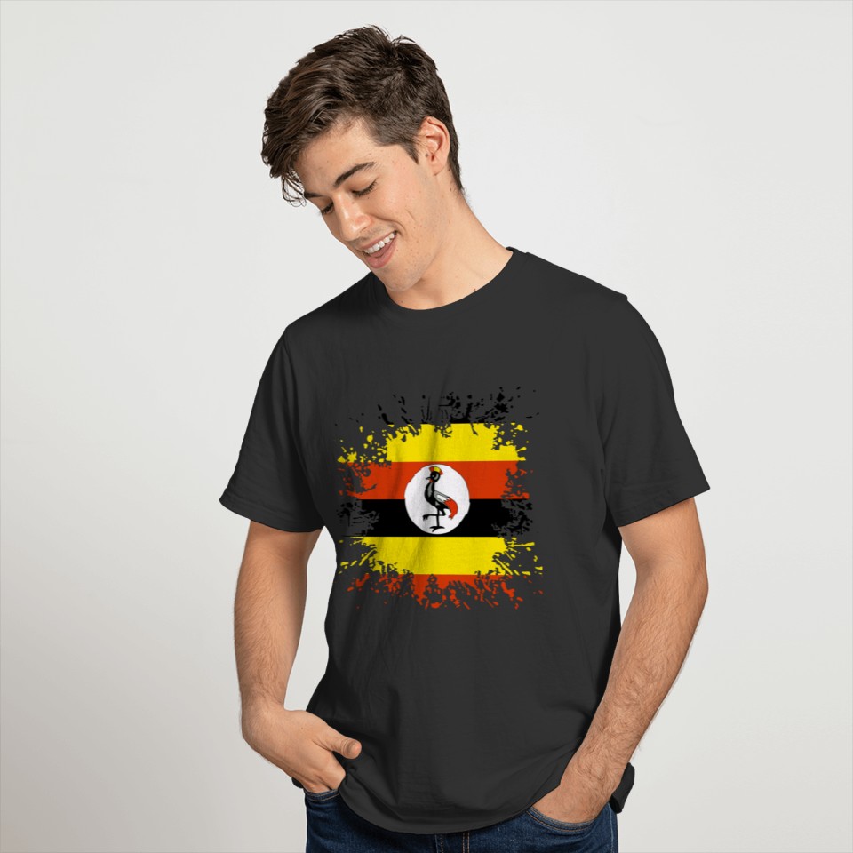Uganda flag paint splashes T-shirt
