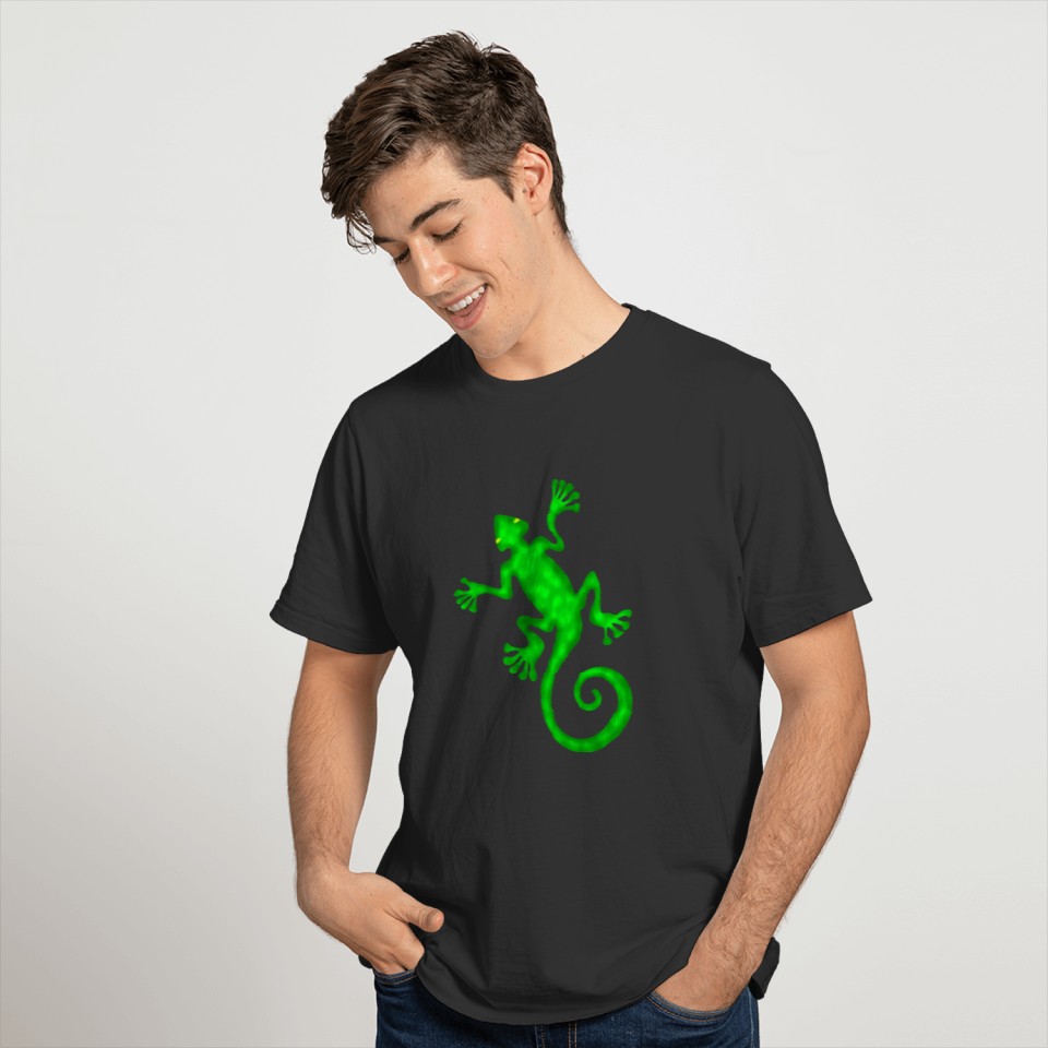 Green funny lizard with long tail. Reptile lover. T-shirt