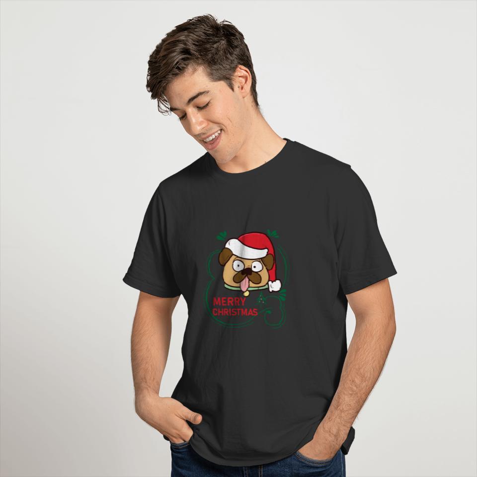 Merry Christmas Pug Santa Claus Design T-shirt