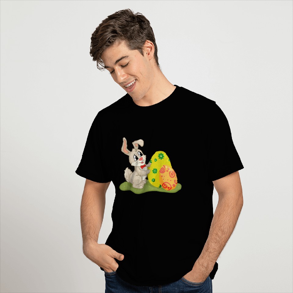 Cute Easter Bunny Hides Behing Colored Eggs T Shirts