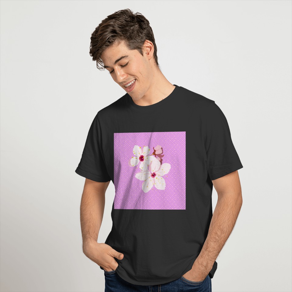 Illustration Of Cherry Blossom On Pink Pattern T Shirts