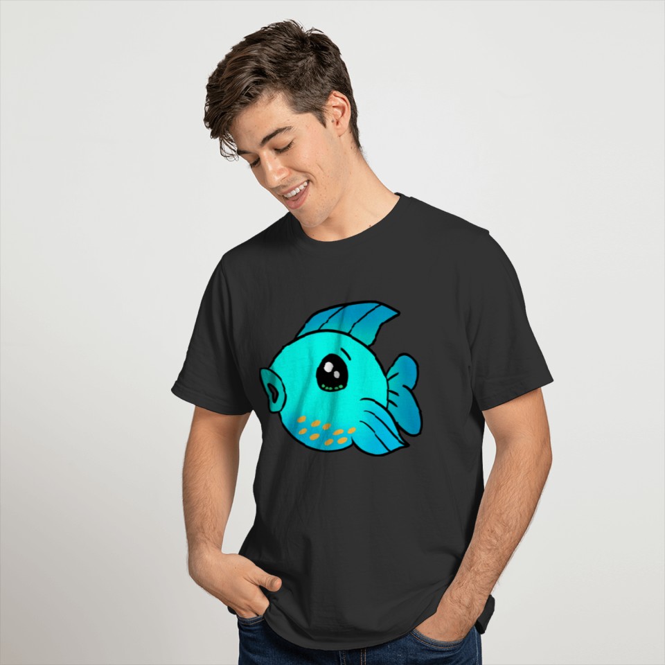 Cute adorable funny blue little baby fish cartoon. T-shirt