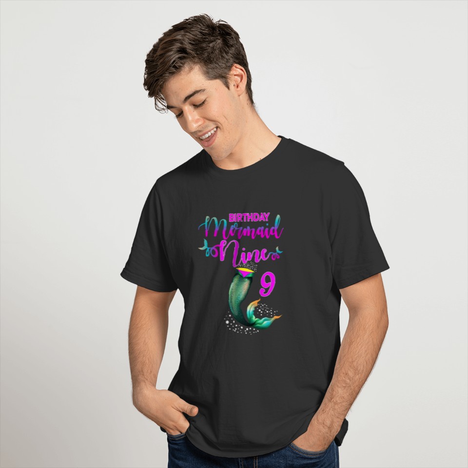 Birthday Mermaid 9 Nine | Girls B-Day Party Gift T-shirt