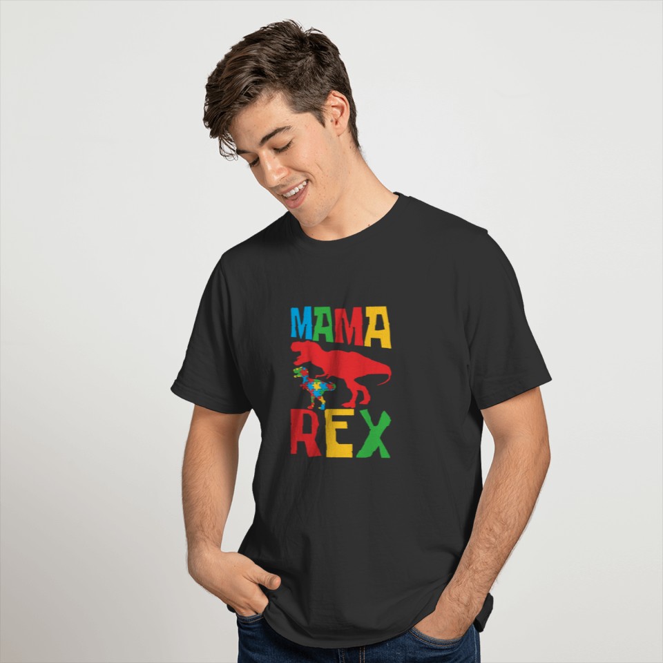 Autism Mom Mama Rex Dinosaur TRex Awareness T-shirt