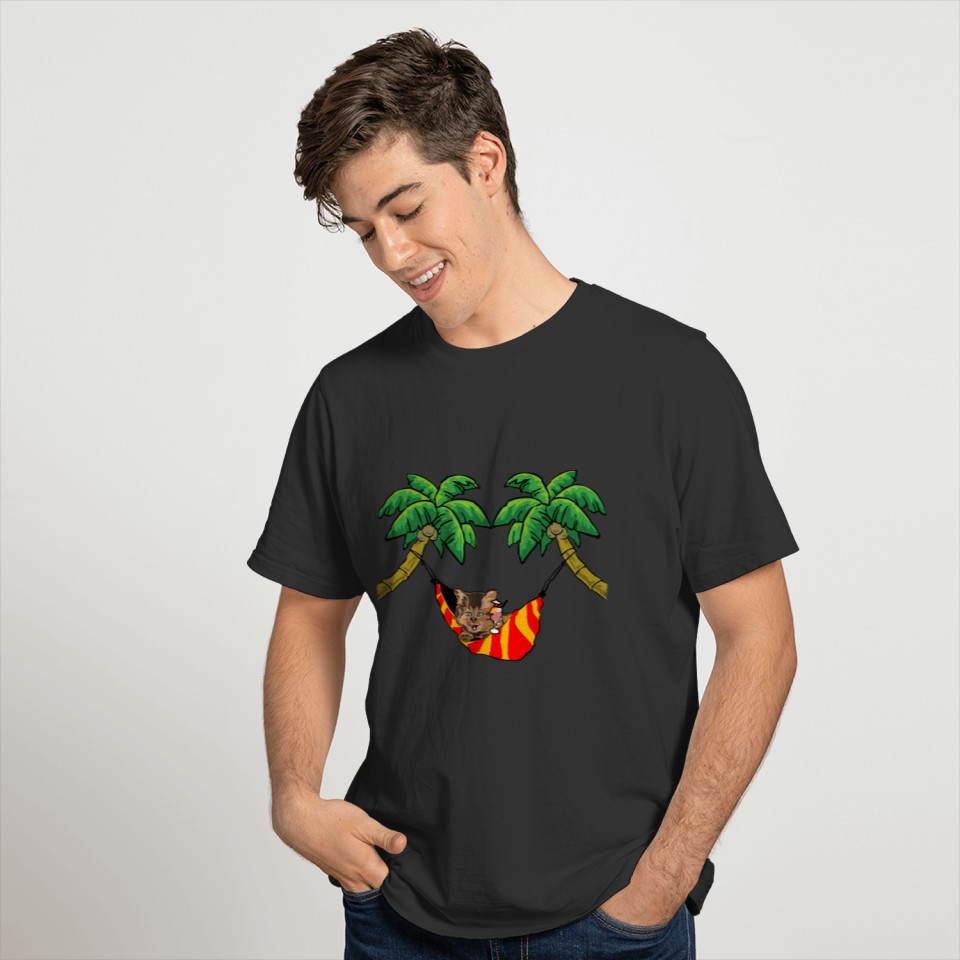 Cat in hammock under palm tree T-shirt