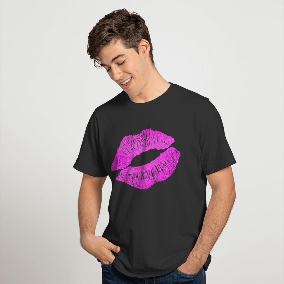 Pink Kissing Lip Mark Women Gift Idea T-shirt