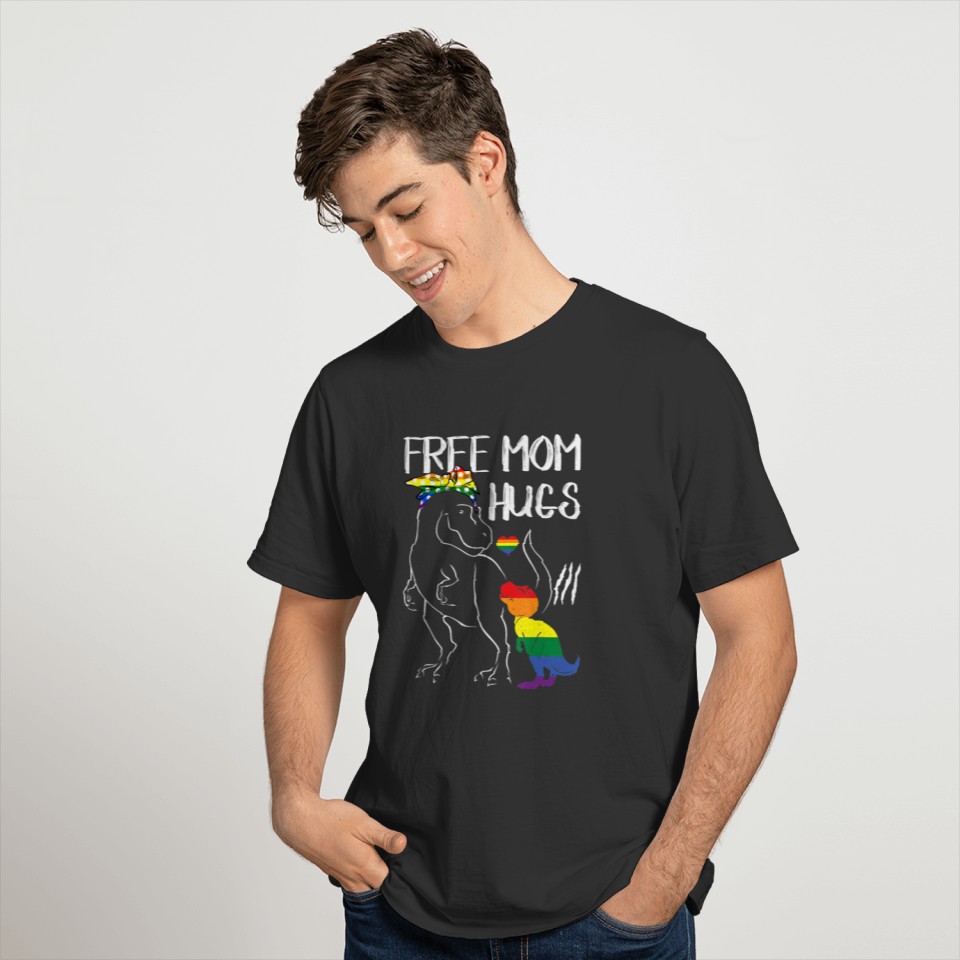 Free Mom Hugs LGBT Pride Mama Dinosaur Rex T Shirt T-shirt