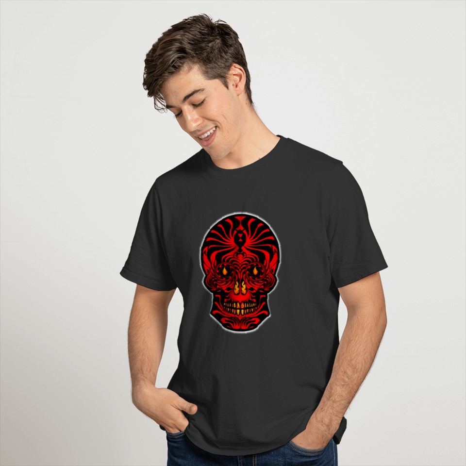 Tribal Skull Black Red Tribal Skull T Tattoo T Shirts