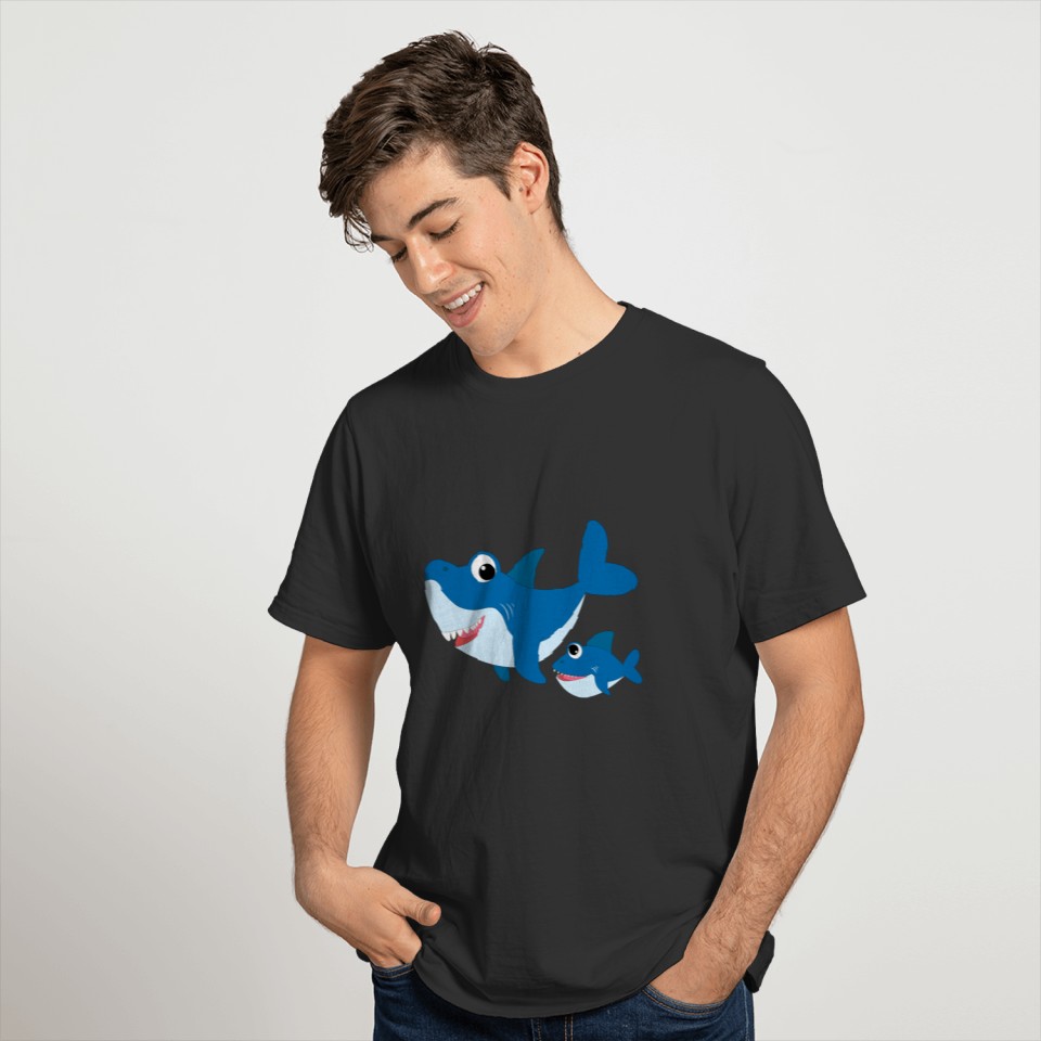 Blue Shark with Baby Sharks Cute Sweet for Kids T Shirts