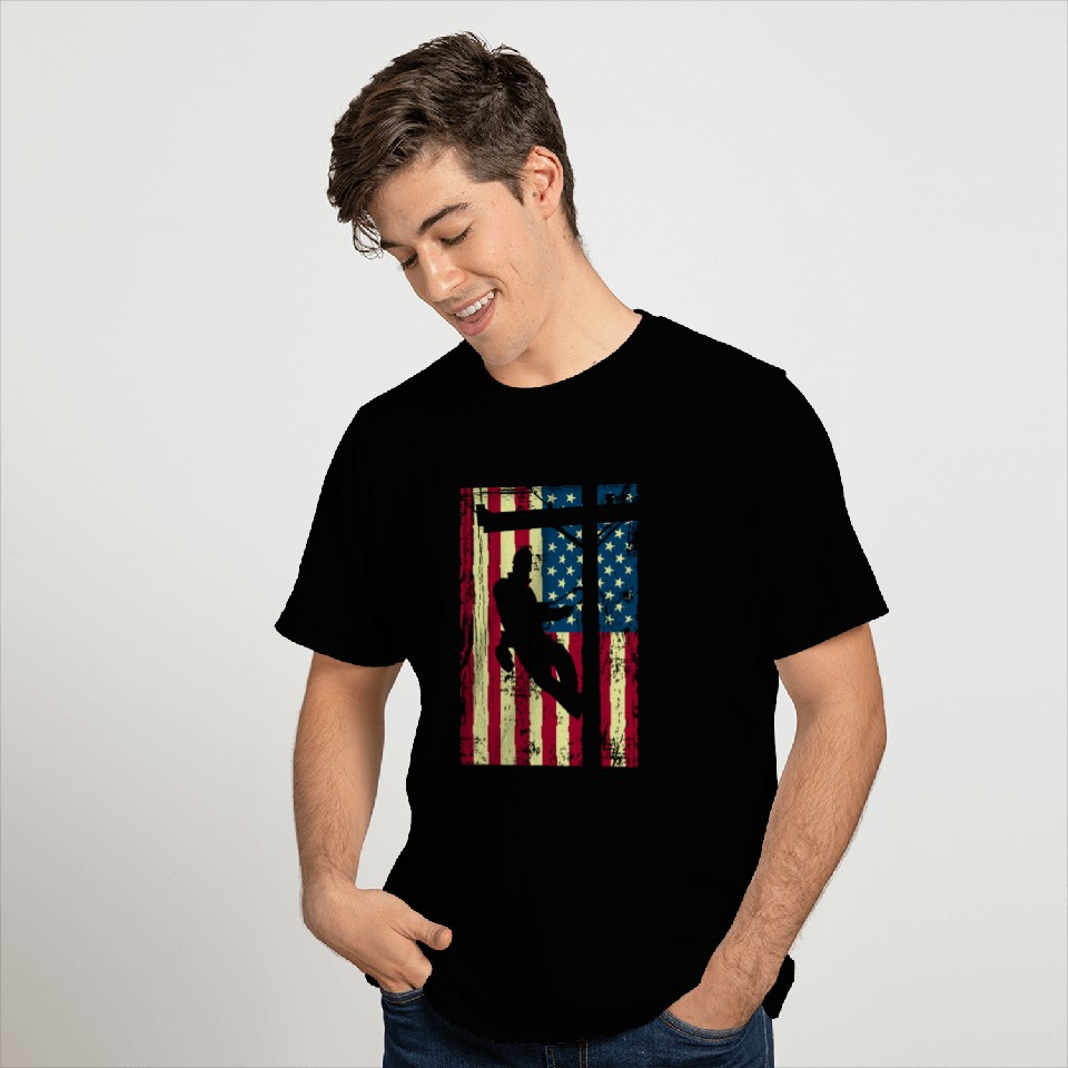 Lineman American Flag Electric Cable Lineman Gift T Shirts