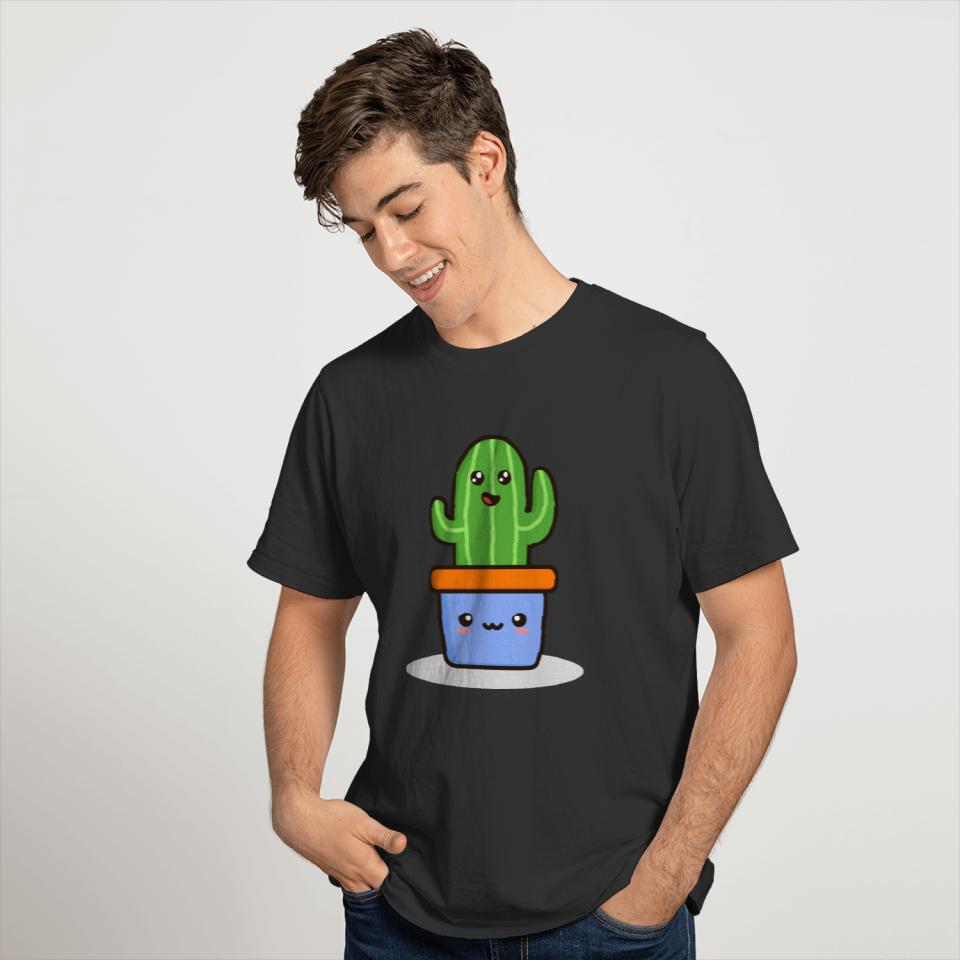 Cute cactus in blue pot T-shirt