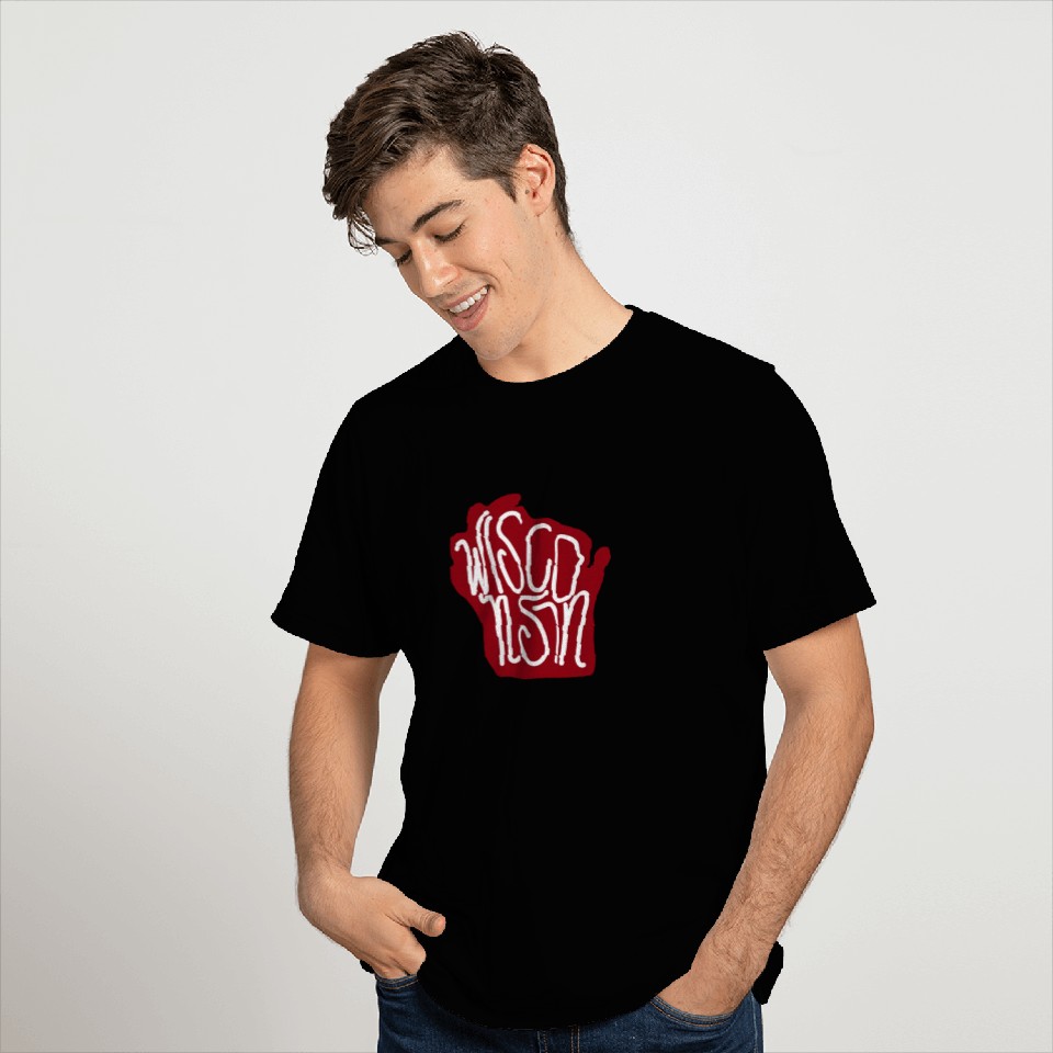 Wisconsin Hand Letter State Outline T Shirts