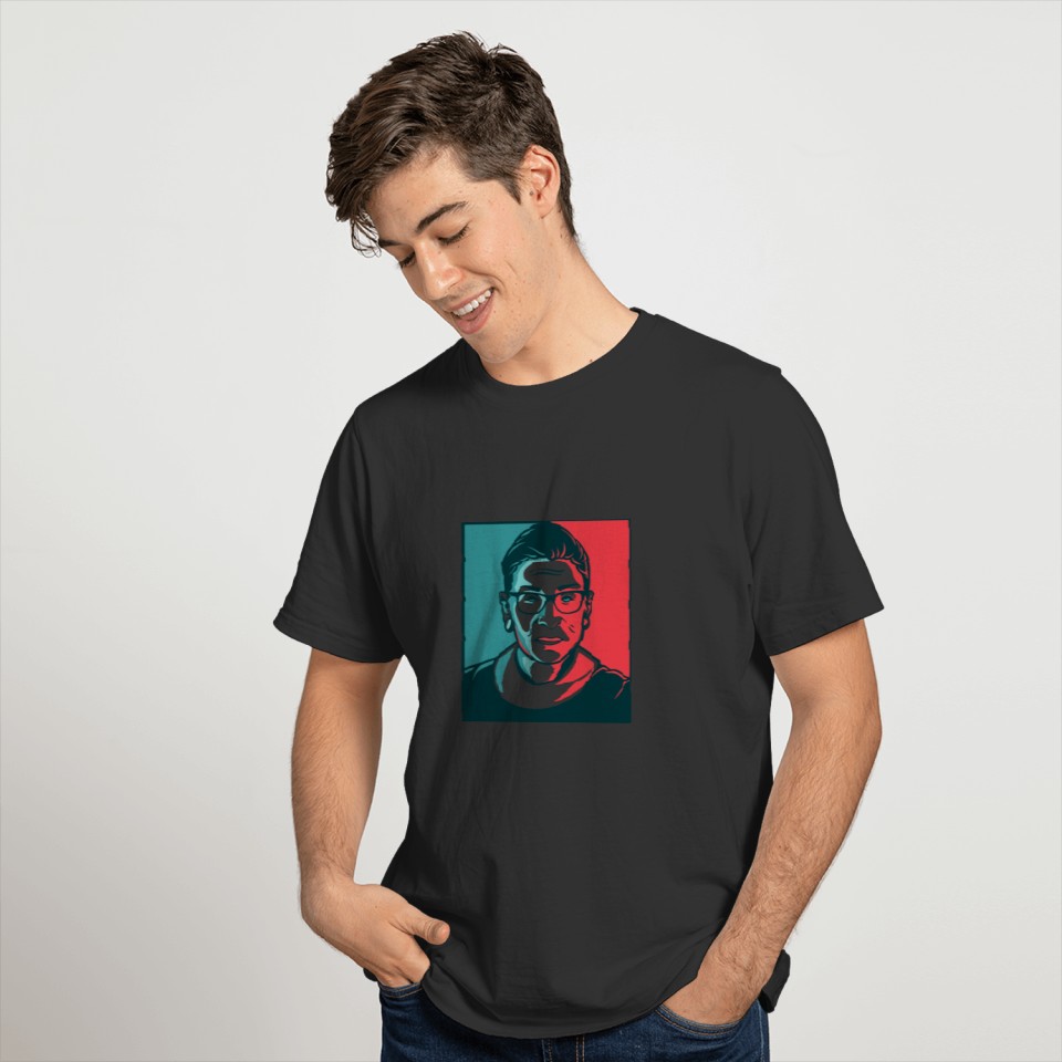 Ruth Bader Ginsberg red and blue portrait T-shirt