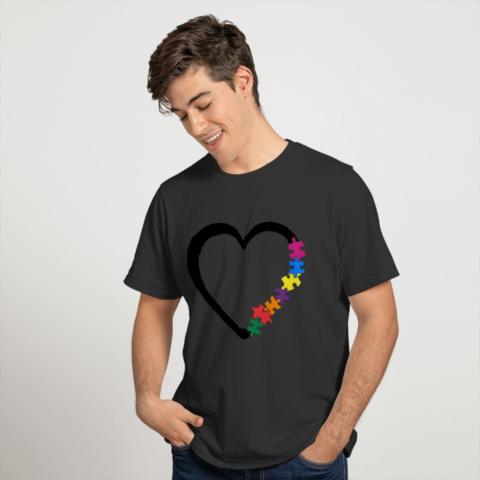 Autism Awareness Heart Colorful Puzzle Pieces T-shirt