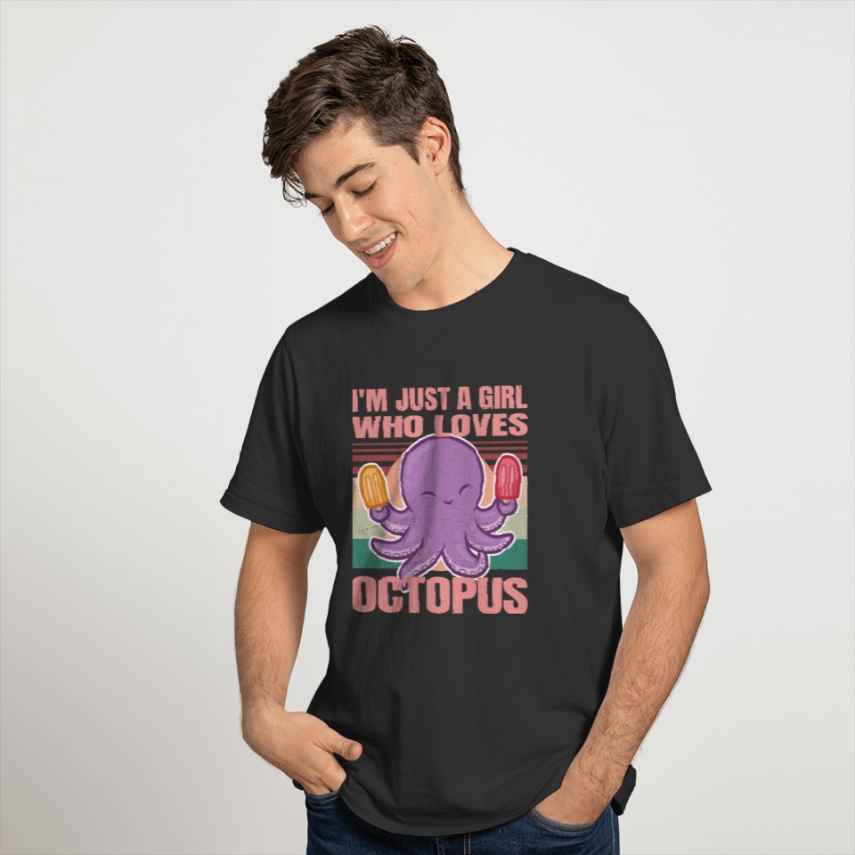 I'm Just A Girl Who Loves Octopus - Cute Retro T-shirt