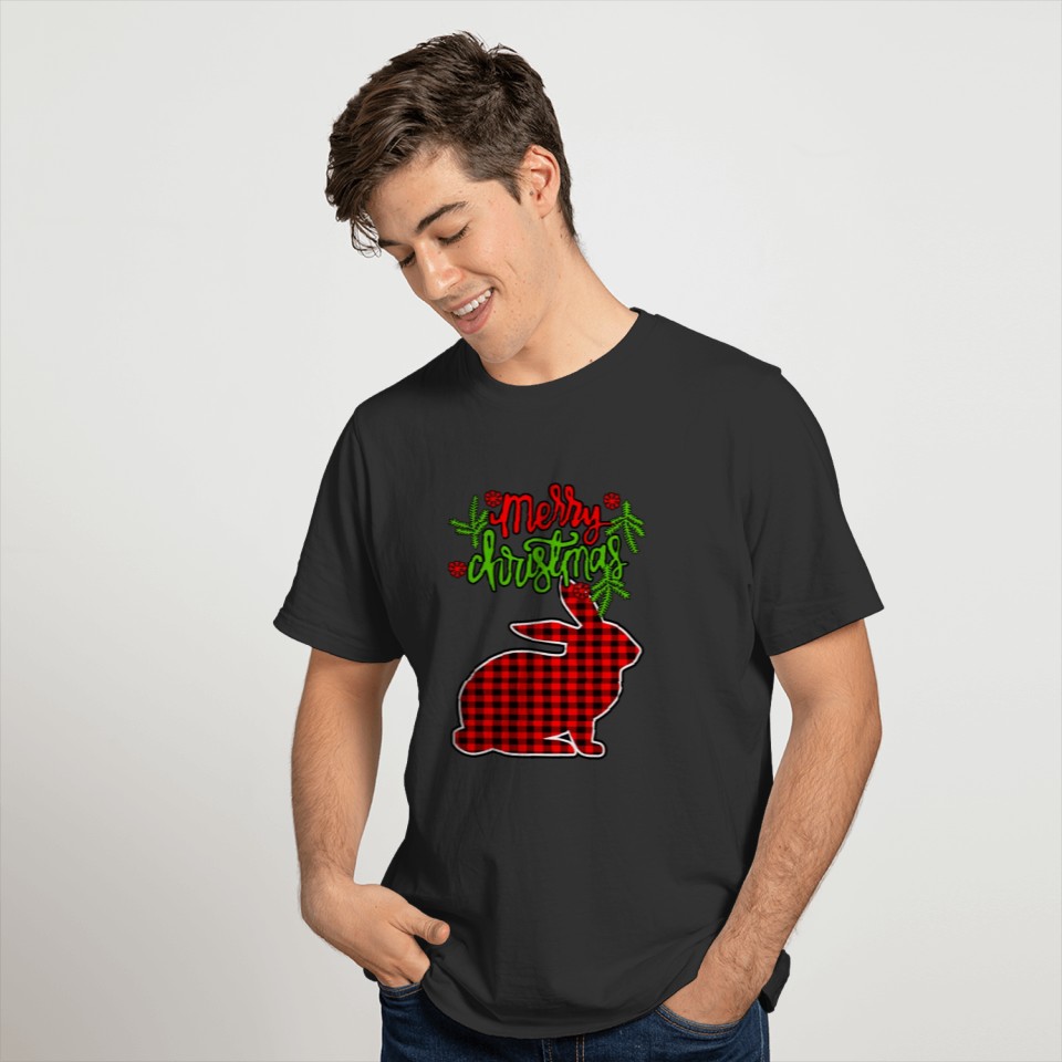 Merry Christmas Cute and Beautiful Plaid Rabbit T-shirt