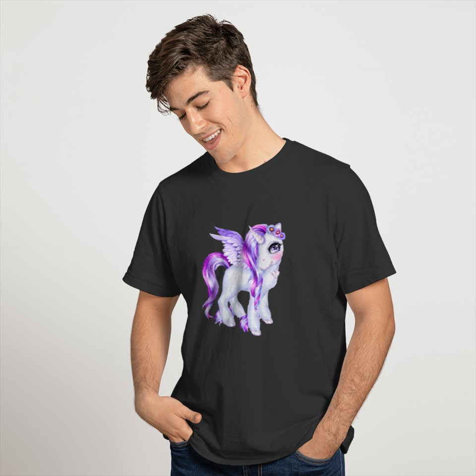Colorful unicorn girl with wings and rainbow hair T-shirt