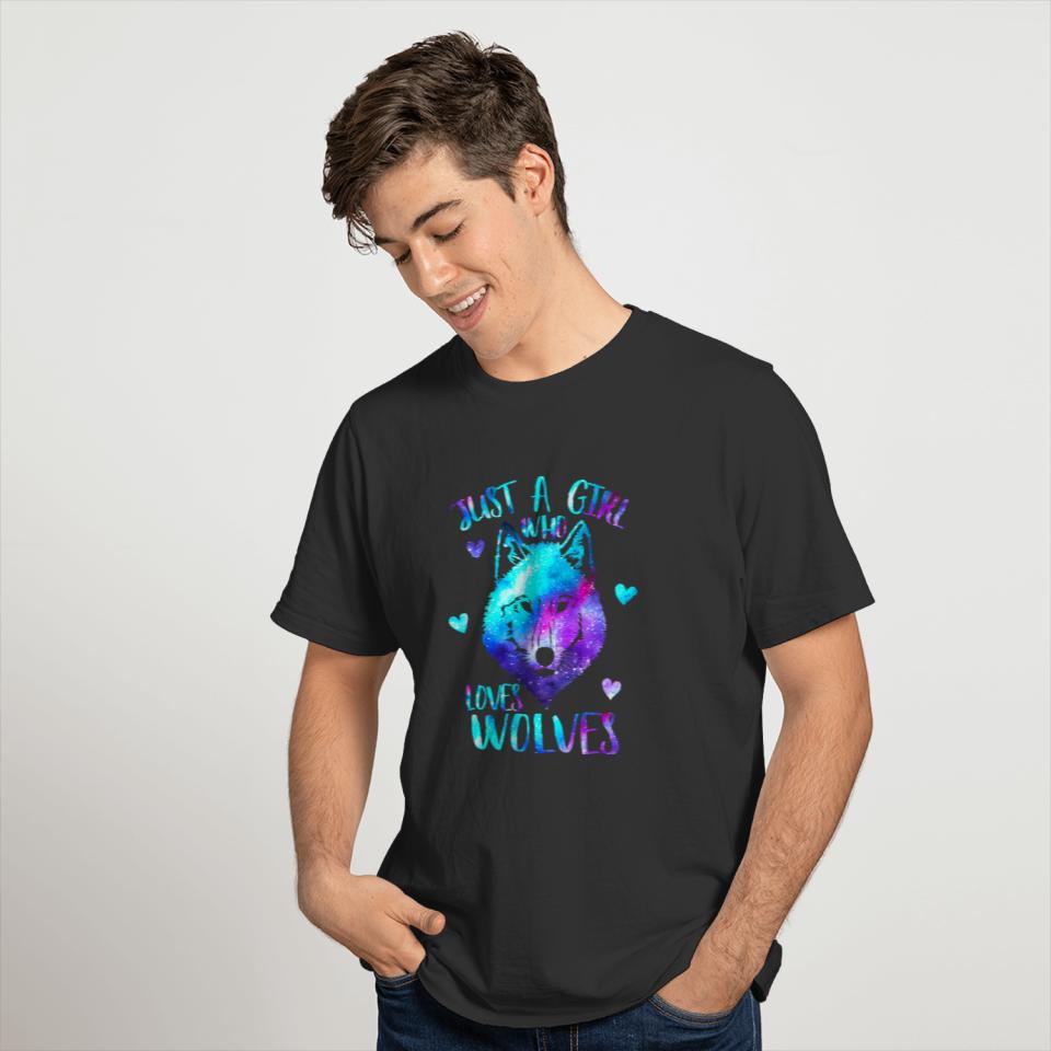 Just a Girl Who Loves Wolves Galaxy Space Wolf T-shirt