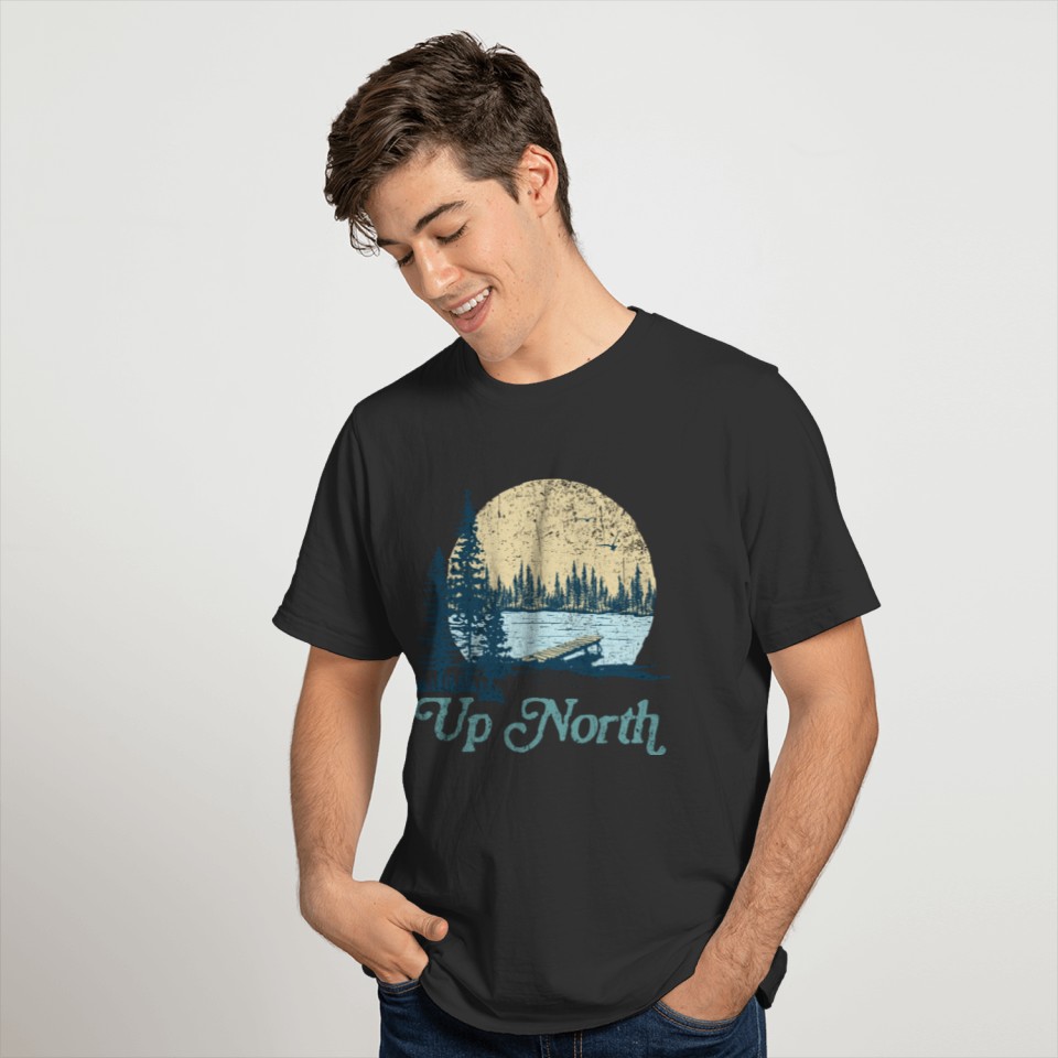 Up North Vintage Lake Sunset Pine Tree Retro Rusti T Shirts