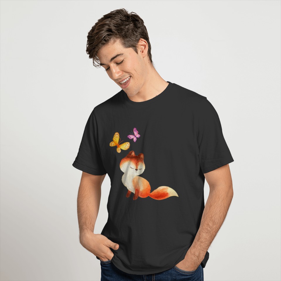 foxes foxy forest family cute butterflies sweet T Shirts