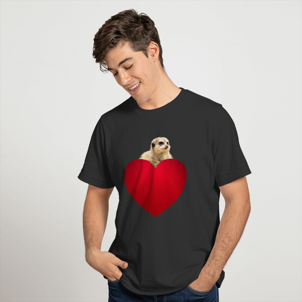 Meerkat behind red love heart in a cute pose T-shirt