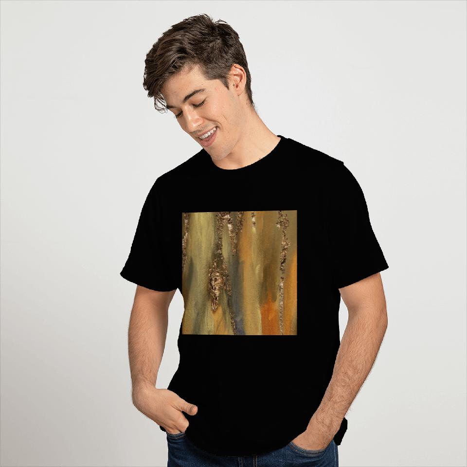 Khaki Paint Brushstrokes Gold Foil Abstract T Shirts