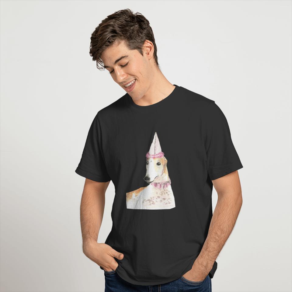 Bunny Greyhound Dog with a Pink Bday Party Hat T-shirt