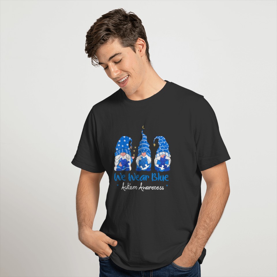 Three Gnomes Holding Blue Puzzle Autism Awareness T-shirt