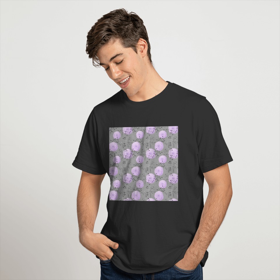 Purple Grey Flower Leaves Floral Pattern T Shirts