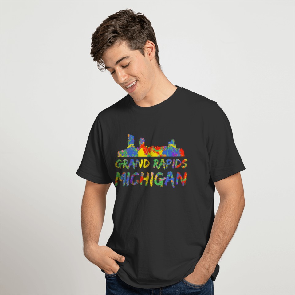 Michigan City Skyline Artwork Colorful Grand Rapid T-shirt