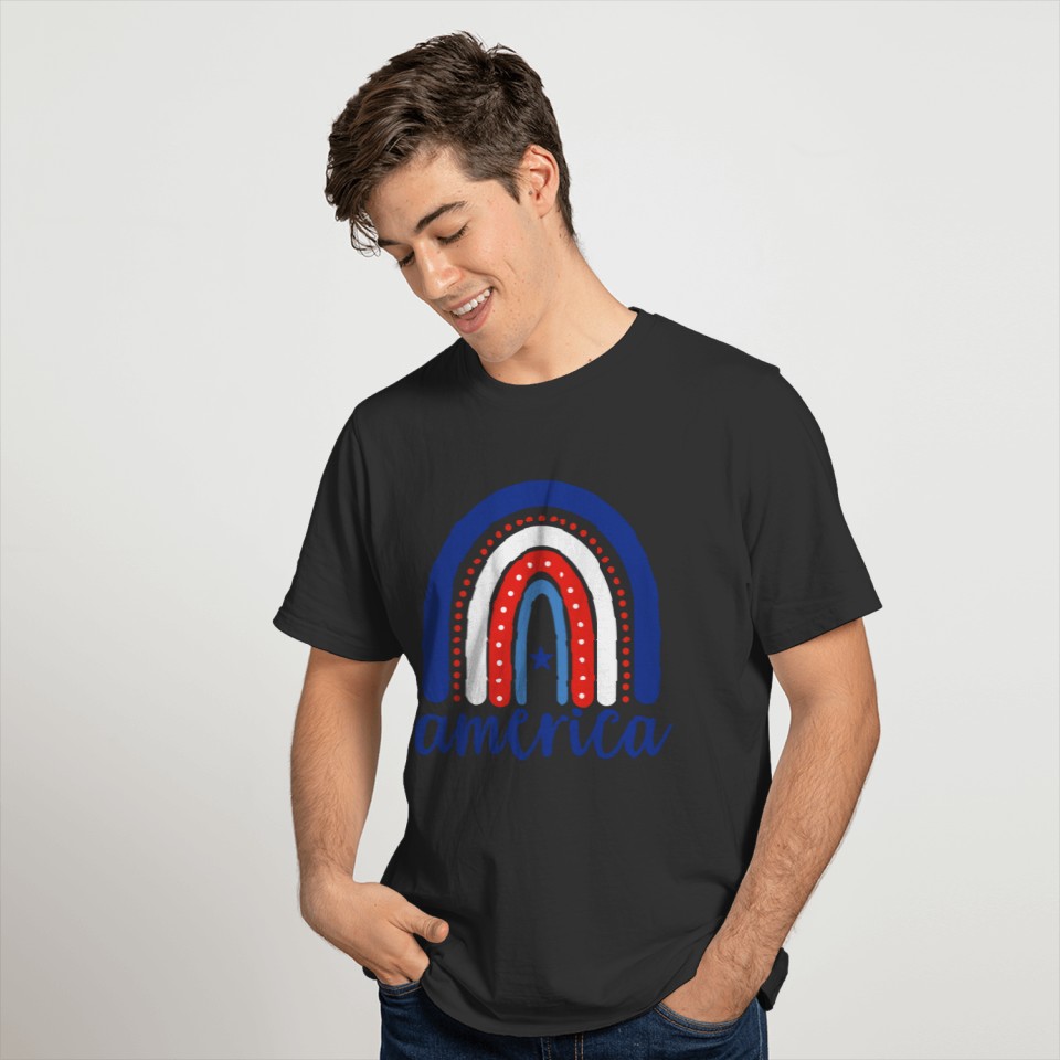 Rainbow 4ht Of July American Flag Patriotic T-shirt