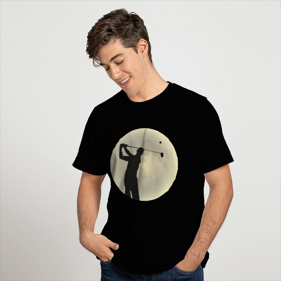 Golfer Silhouette Golf Golfer Moon Full Moon T Shirts