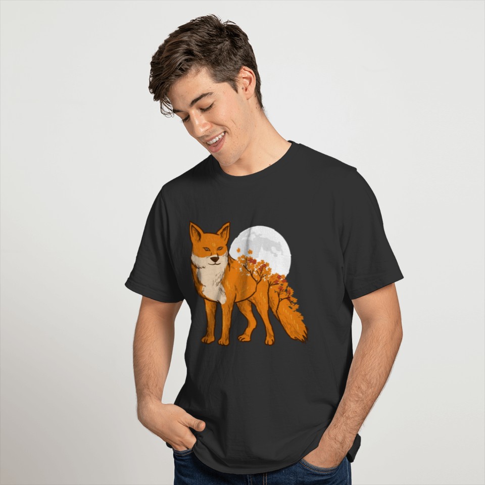 Moon Red Fox Design for Night Lovers T-shirt
