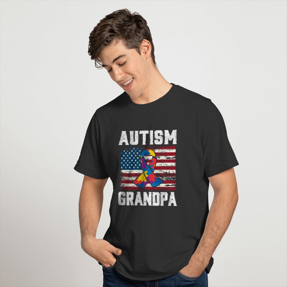 Autism Grandpa American Flag T-shirt
