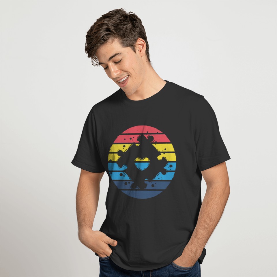 Autism Awareness Colorful Puzzle Design Cute Heart T-shirt