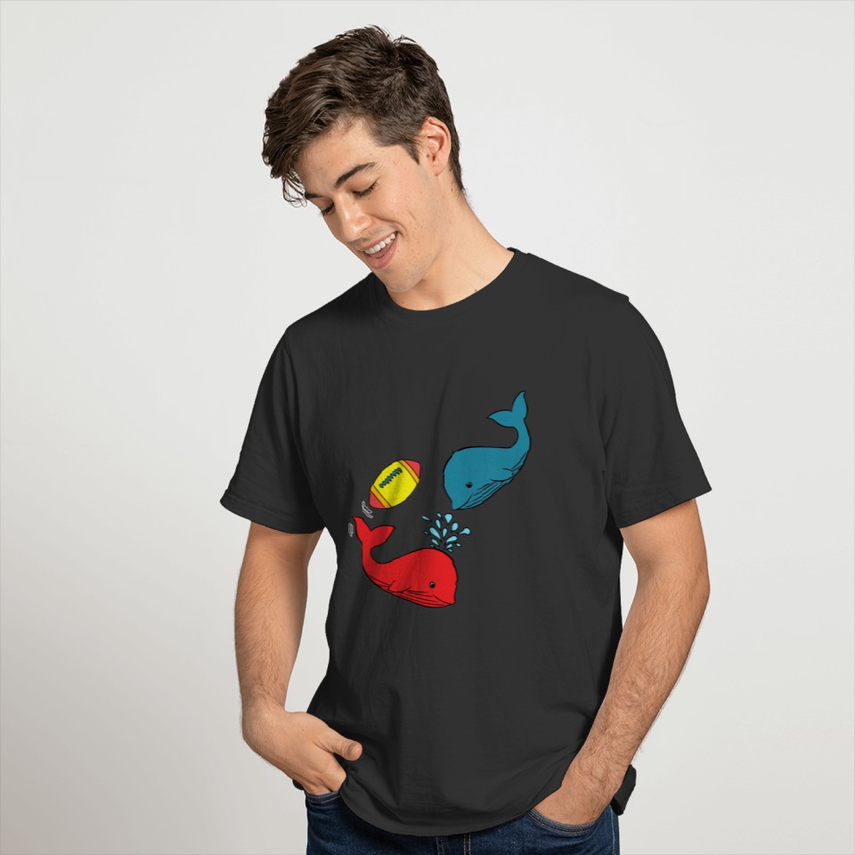 Red Whale and Blue Whale playing rugby or football T-shirt
