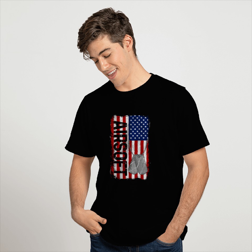 Airsoft - American Flag Gun Dog Tag - Park T Shirts